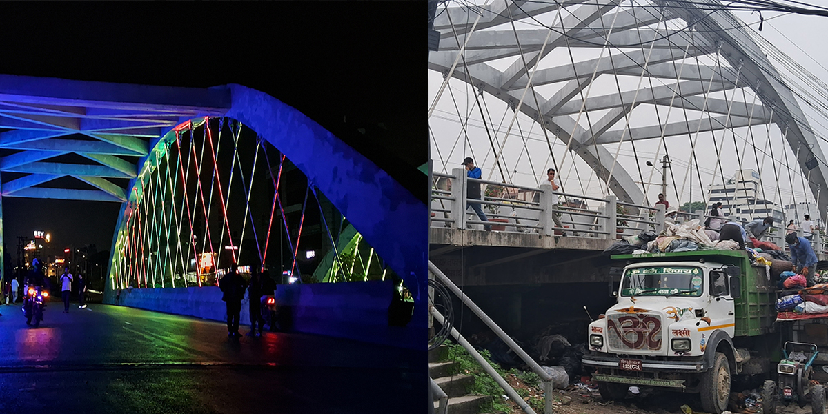 बिजुली बजार पुल : राति झिलिमिली, दिउँसो नाक थुनेर हिँड्नुपर्ने [तस्बिरहरू]