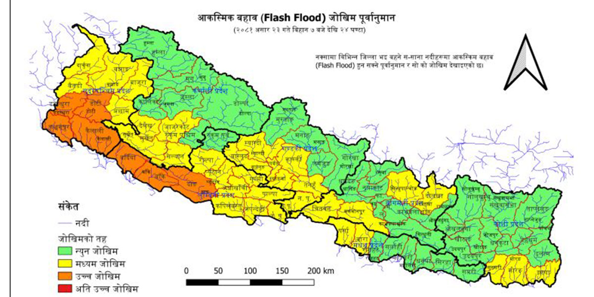 भारी वर्षाका कारण यी जिल्ला छन् जोखिममा