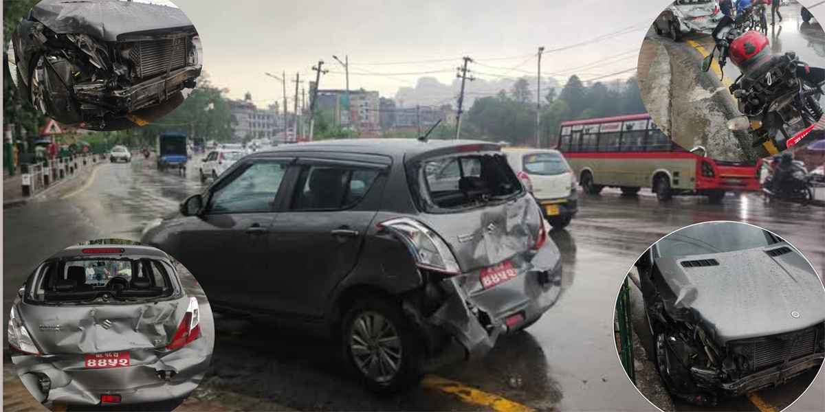 काठमाडौँमा बस दुर्घटना हुँदा आठ वटा सवारीसाधनमा क्षति