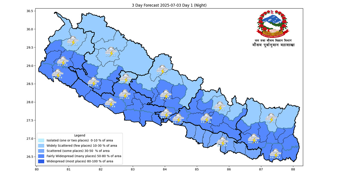 आज भारी वर्षा हुने ठाउँहरू