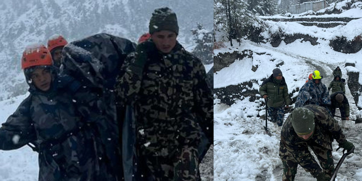 मनाङमा भारी हिमपात, सेनाले उद्धार गर्यो १५ सय बढी स्थानीय र पर्यटकलाई