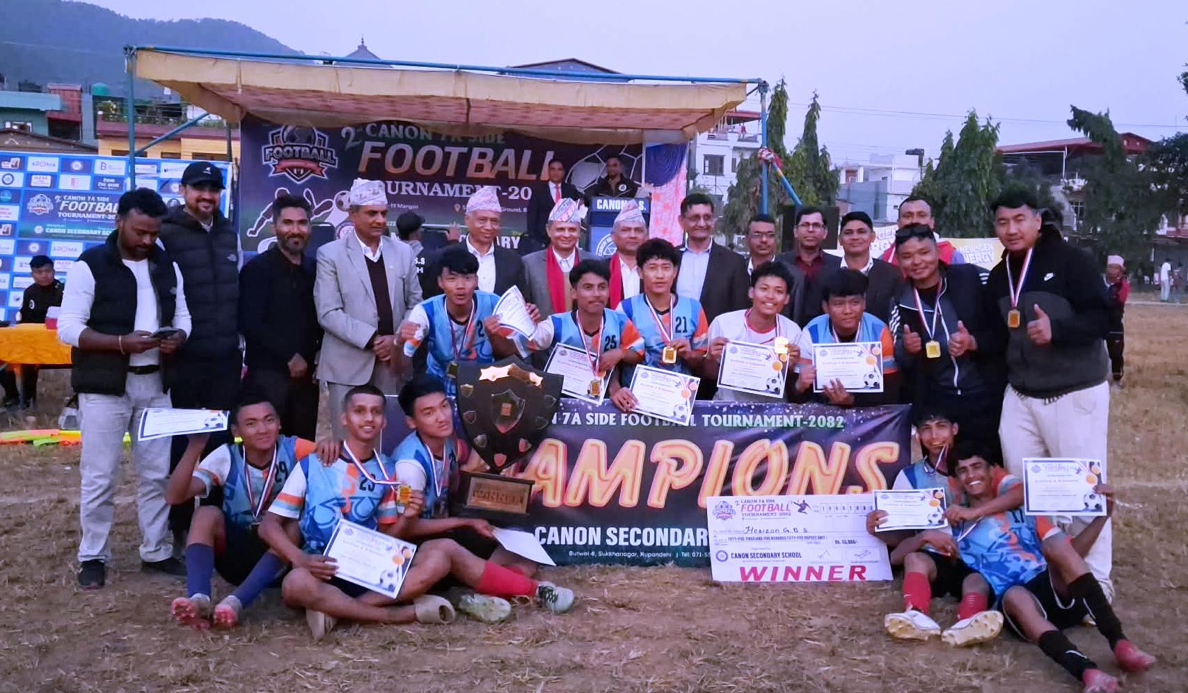 दोस्रो क्यानन सेभेन ए साइड फुटबलको च्याम्पियन बन्यो होराइजन जीबीएस