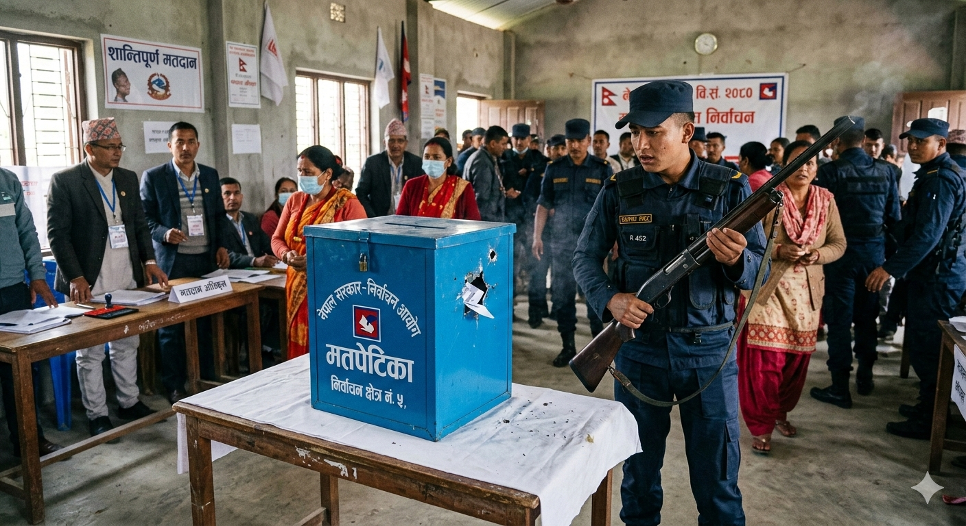 प्रहरीले बोकेको सटगन पड्किँदा मतपेटिकामा क्षति