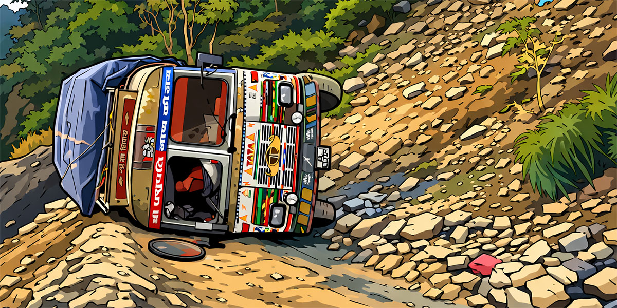 मनाङमा सिमेन्ट बोकेको ट्रक दुर्घटना हुँदा चालकको मृत्यु