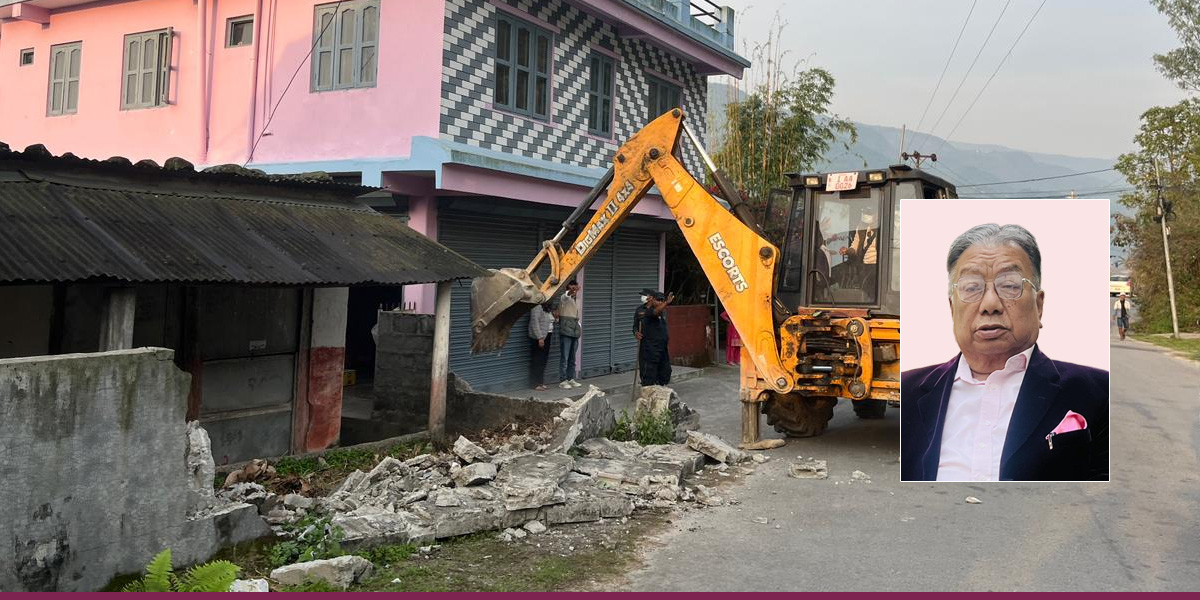 फेवाताल मिचेका संरचनामा डोजर, कर्ण शाक्यको आपत्ति