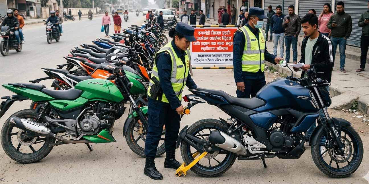 रुपन्देहीमा ध्वनि प्रदूषण गर्ने १९ मोटरसाइकल नियन्त्रणमा