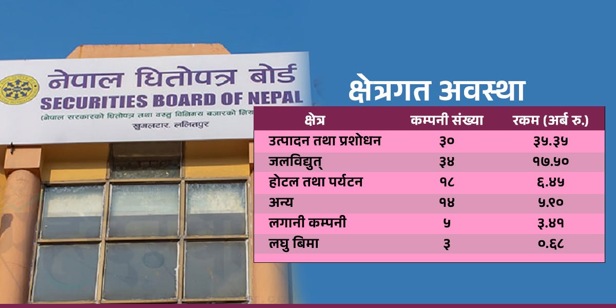 ६९ अर्ब ३० करोड रुपैयाँ उठाउन अनुमतिको पर्खाइमा १०४ कम्पनी