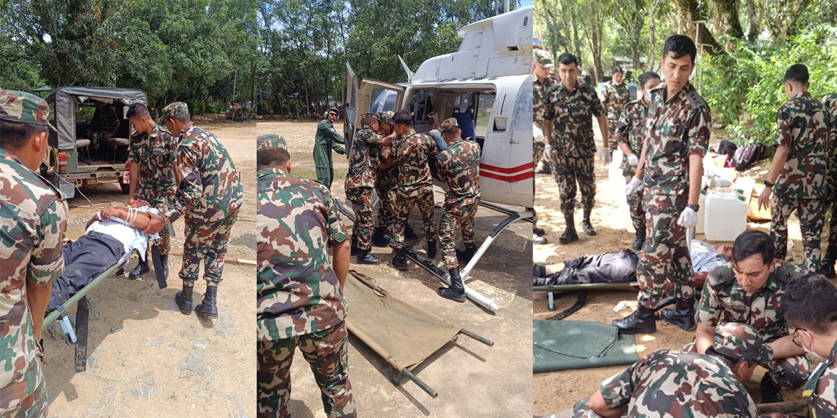 रसुवामा बाढी प्रभावित १२ जनाको हेलिकोप्टरबाट उद्धार
