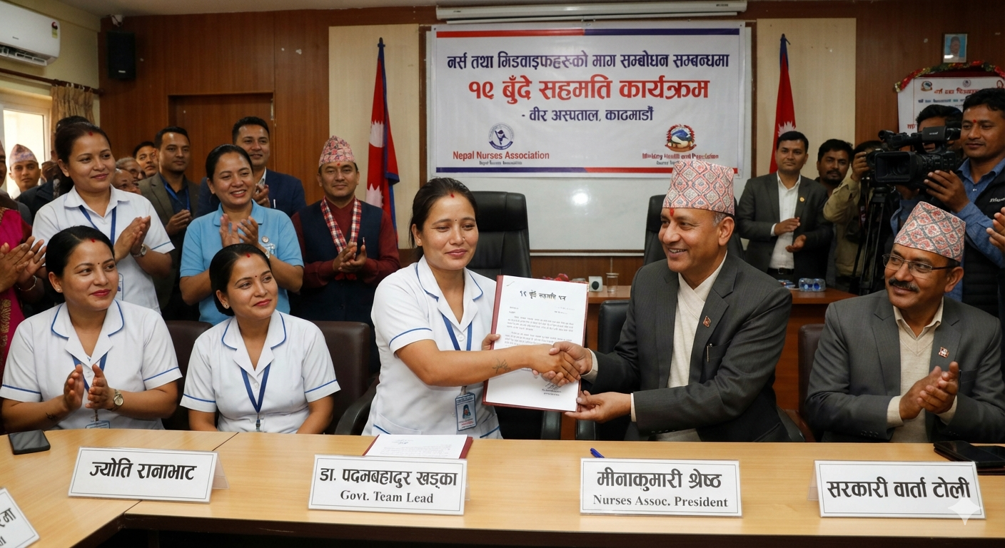 अनशनरत नर्स र सरकारी वार्ता टोलीबीच १९ बुँदे सहमति