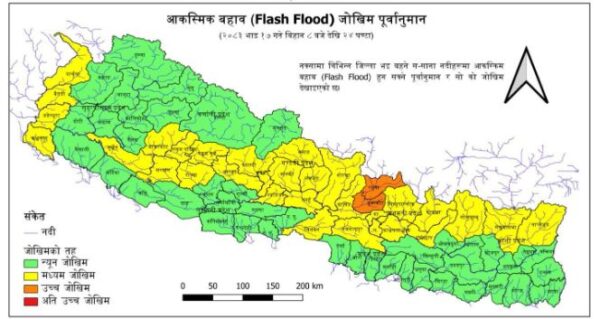 नेपाल बाढी सूचनाले भन्यो : रसुवा र नुवाटकोट भएर बग्ने नदीमा खतरा छ