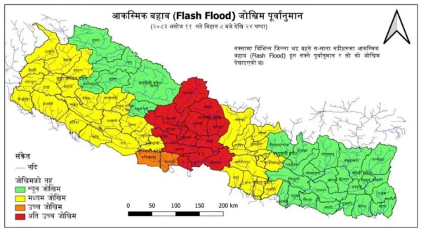 ११ जिल्ला ‘अति उच्च जोखिम’मा, आकस्मिक बाढीको सम्भावना