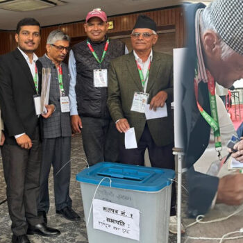कांग्रेस महाधिवेशन : ६७ वर्षीय बुर्लाकोटीले गरे पहिलो मतदान